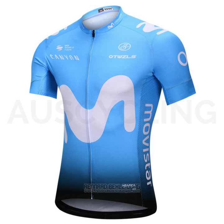 2018 Fahrradbekleidung Movistar Blau Trikot Kurzarm und Tragerhose